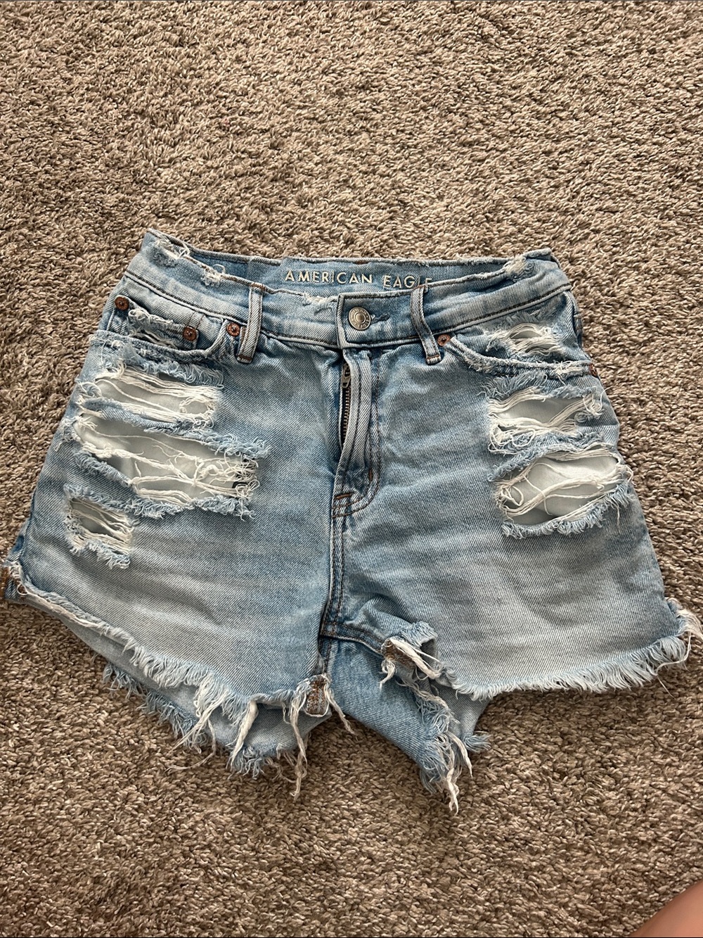 American Eagle Outfitters Light Blue Distressed Denim Shorts